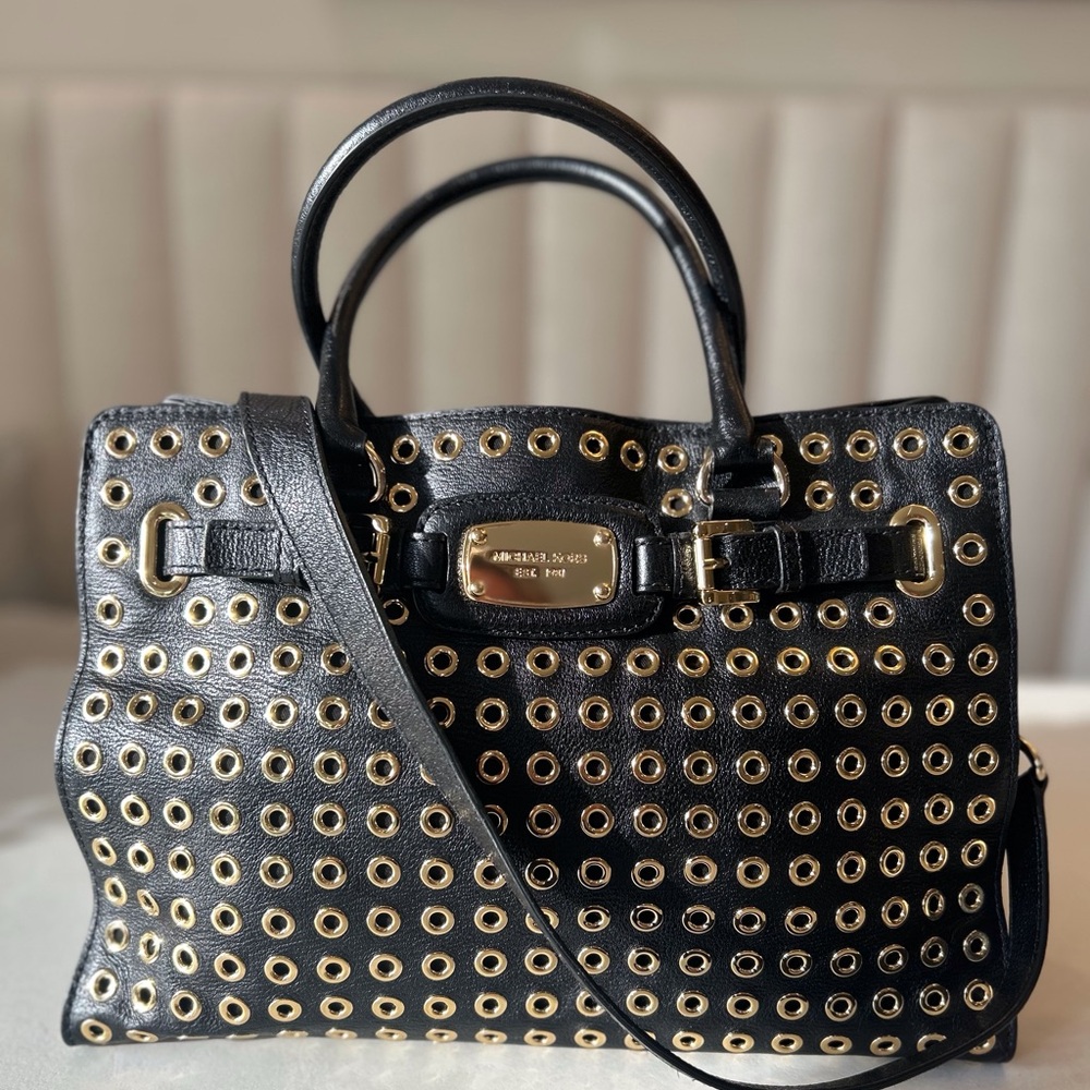 Michael Kors Black Satchel with Gold Eyelets